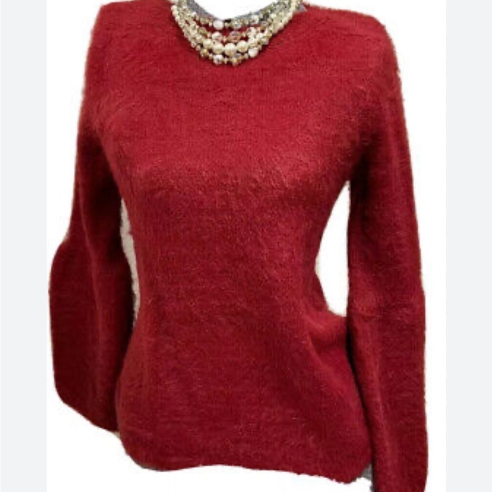 LC Lauren Conrad Eyelash Boatneck Sweater Arrest Me Red Bell Sleeves Size XL